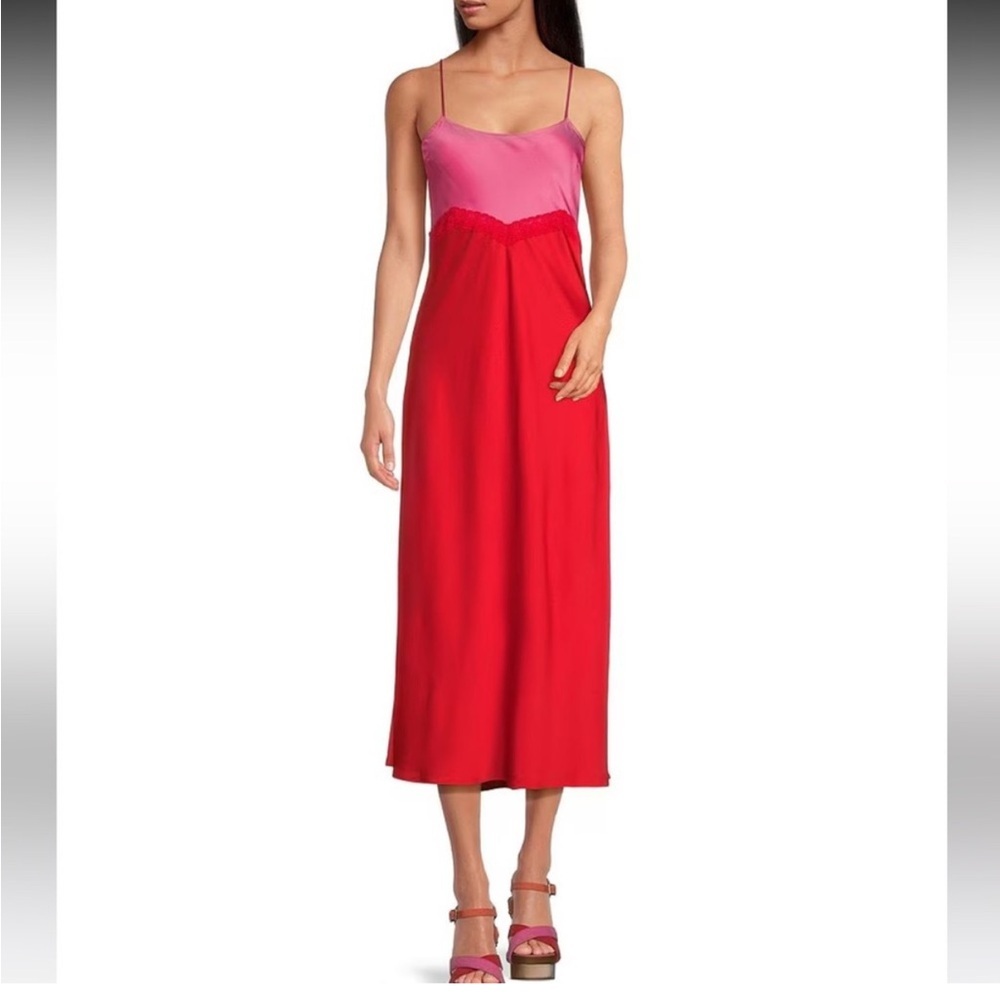 New | Gianni Bini Helena Satin Two-Tone
Colorblock Scoop Neck Maxi Slip Dress 10 - Picture 1 of 6